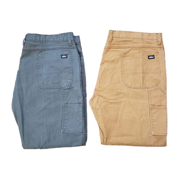 Dickies Other - Lot Of 2 Dickies Carpenter Pants Size 44x32 Mens Beige & Gray Duck Canvas